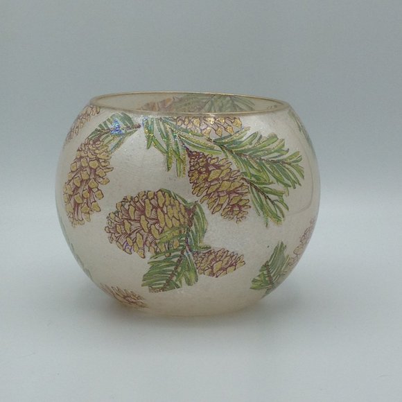 Green/Brown Pinecone Ribbon on a 6" Bubble Bowl - Picture 1 of 1